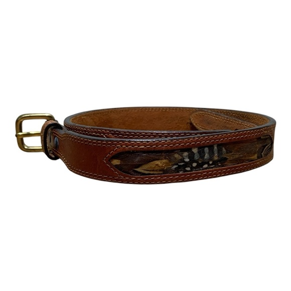 Vintage Women’s Leegin Western-Core Leather Belt With Pheasant Feather Inserts - Picture 3 of 5